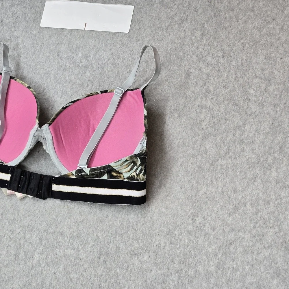 PINK Victoria's Secret Women Bra 34D Green Leaf Floral Push Up Underwire READ